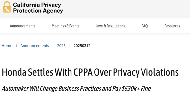 Honda Settles With CPPA Over Privacy Violations